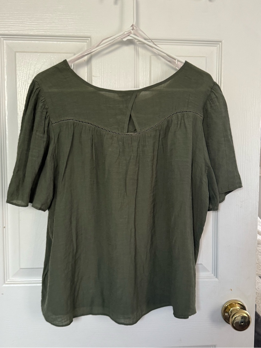 Nanette Lepore Olive Green Short Sleeve Peasant Blouse